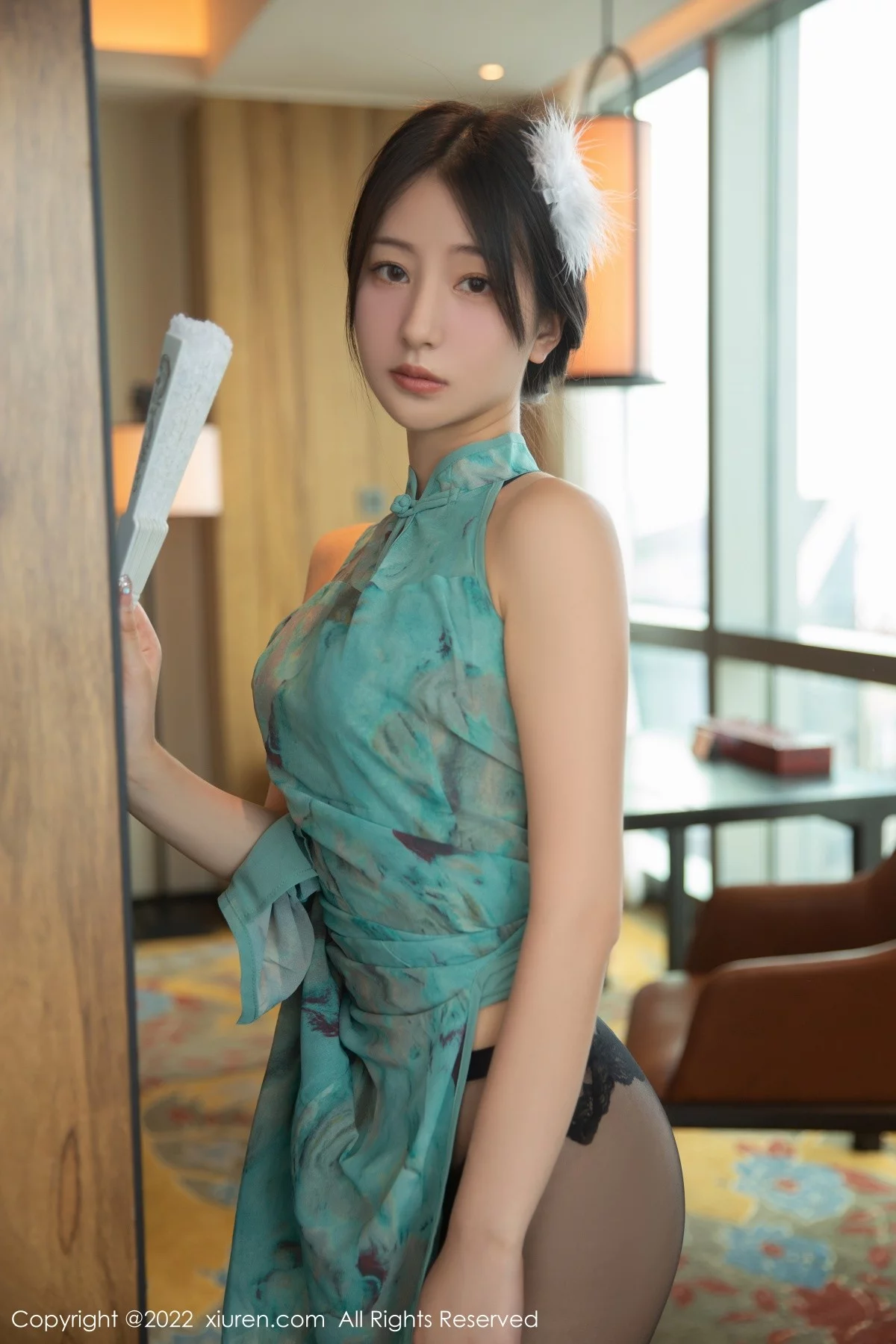 [[XiuRen秀人网]秀人网]No.5214_模特熊小诺脱绿色短款旗袍露性感蕾丝内衣配超薄黑丝诱惑写真84P