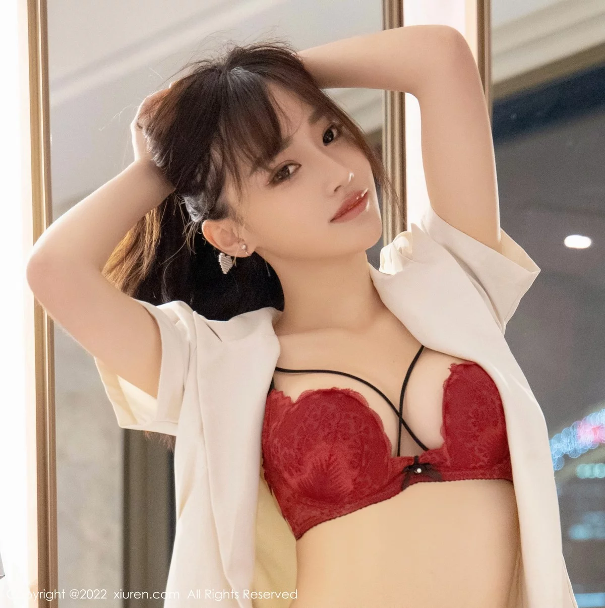 [[XiuRen秀人网]秀人网]No.5184_模特西门小玉白色连衣裙半脱露红色蕾丝内衣配超薄黑丝诱惑写真76P