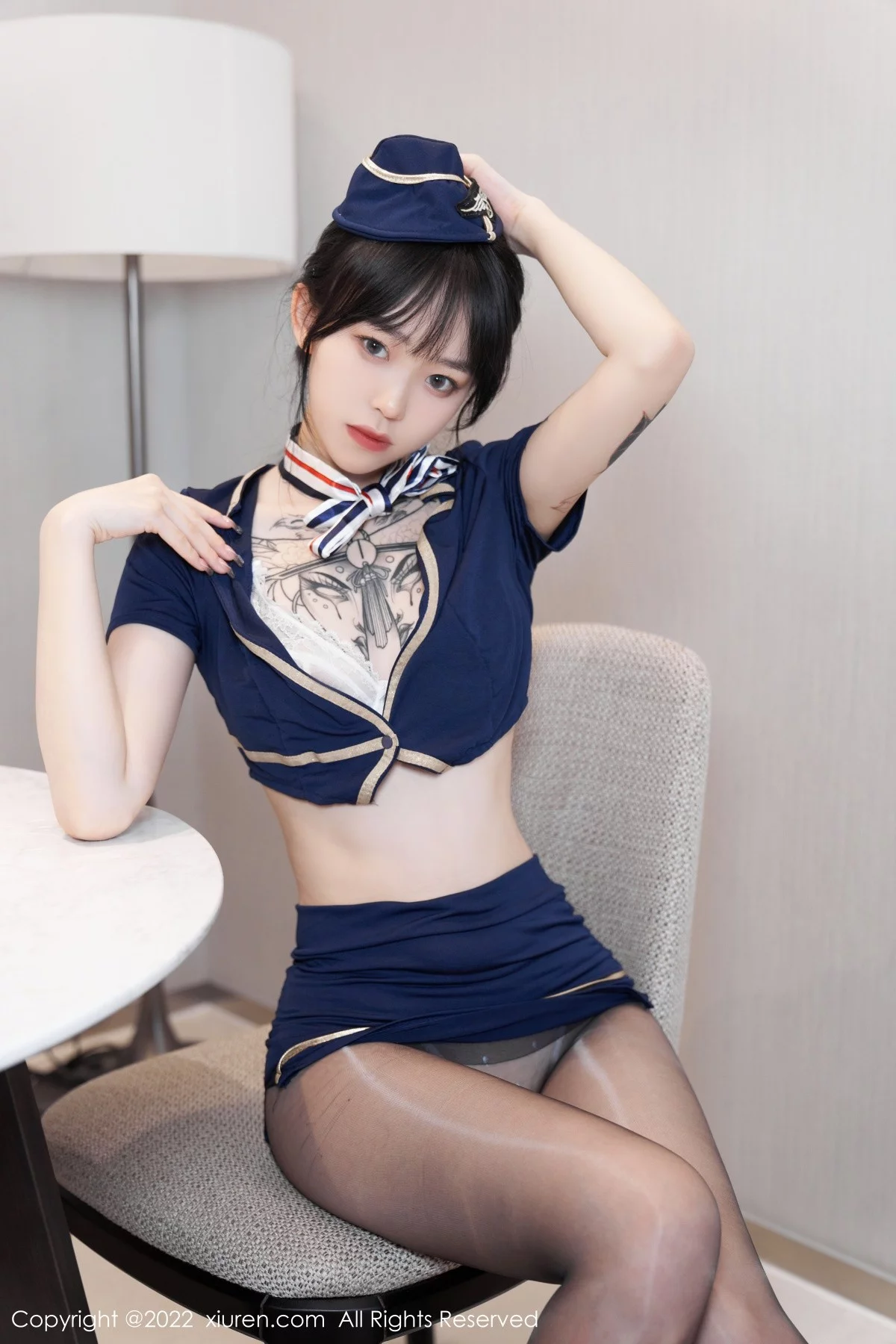 [[XiuRen秀人网]秀人网]No.5352_模特奶瓶脱性感蓝色服饰露白色蕾丝内衣超薄黑丝撩人诱惑写真60P