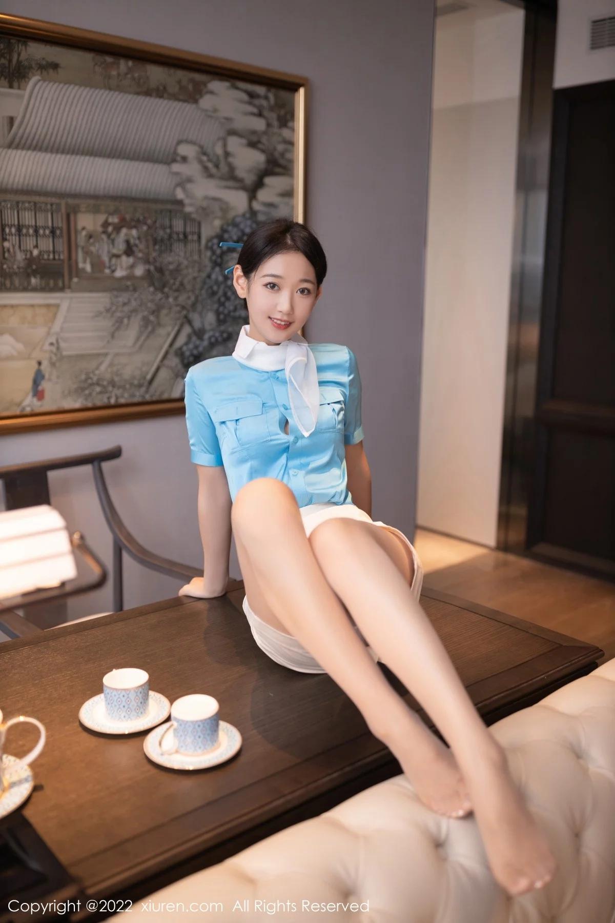 [[XiuRen秀人网]秀人网]No.5510_模特唐安琪空姐角色扮演性感白色蕾丝内衣配原色丝袜诱惑写真100P