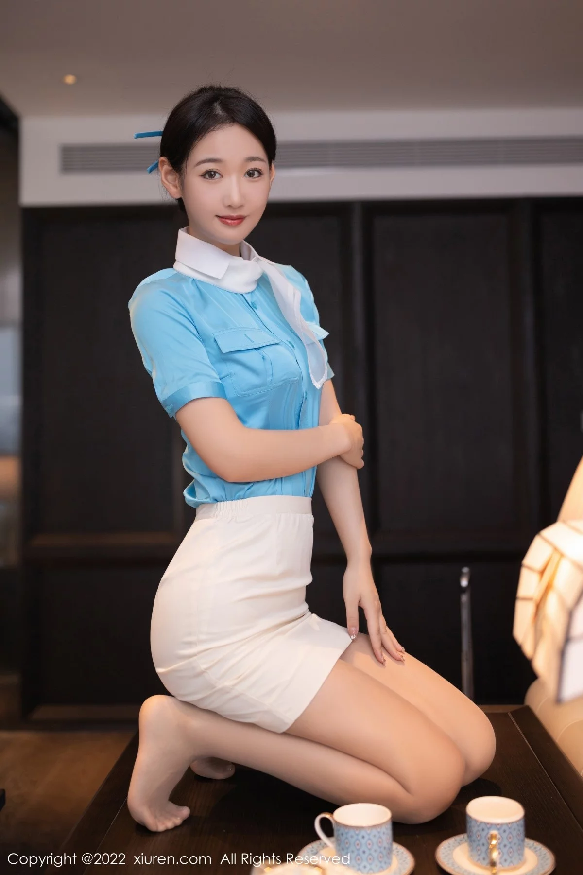 [[XiuRen秀人网]秀人网]No.5510_模特唐安琪空姐角色扮演性感白色蕾丝内衣配原色丝袜诱惑写真100P