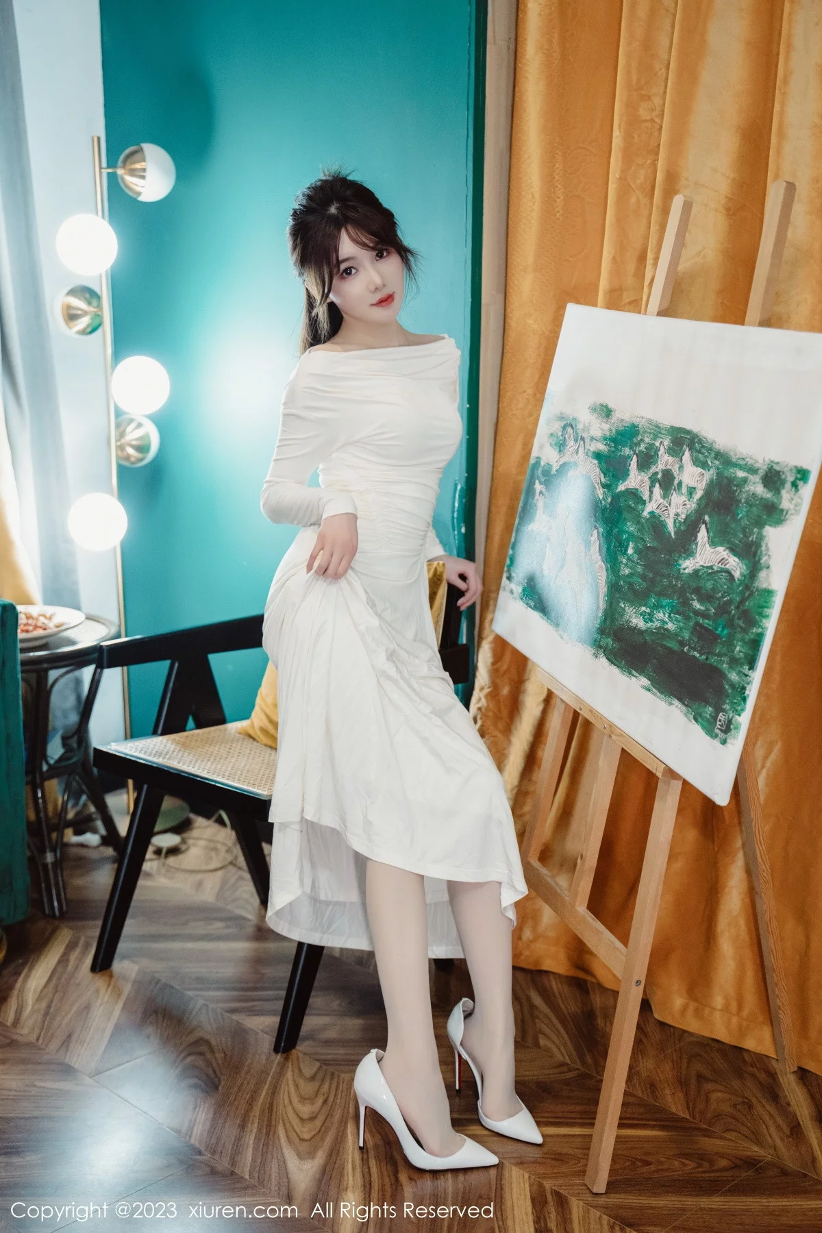 [[XiuRen秀人网]秀人网]No.6182_模特婠婠么脱白色连衣长裙露蕾丝内衣配开档白丝迷人诱惑写真79P