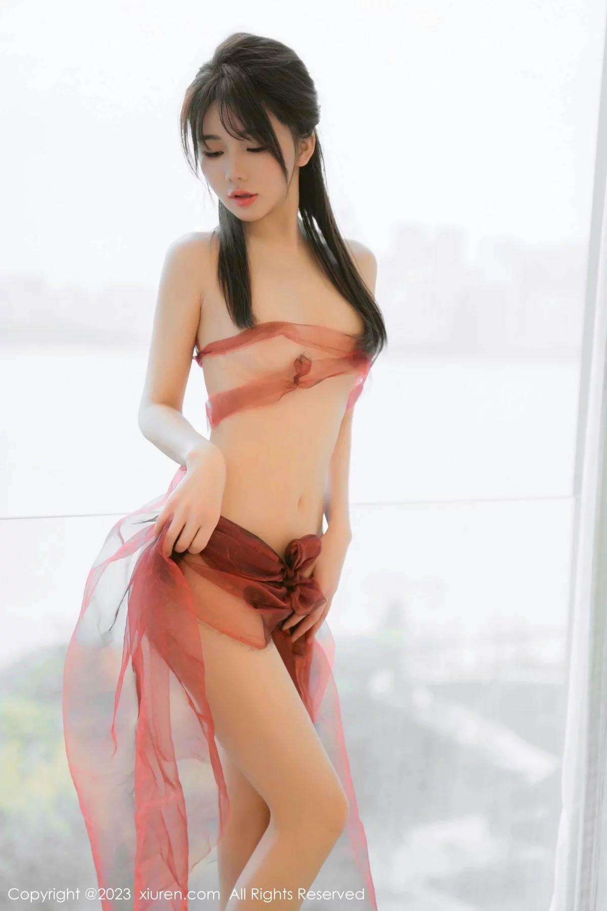 [[XiuRen秀人网]秀人网]No.6348_模特婠婠么私房性感红色轻透薄纱服饰秀绝美身材迷人诱惑写真68P