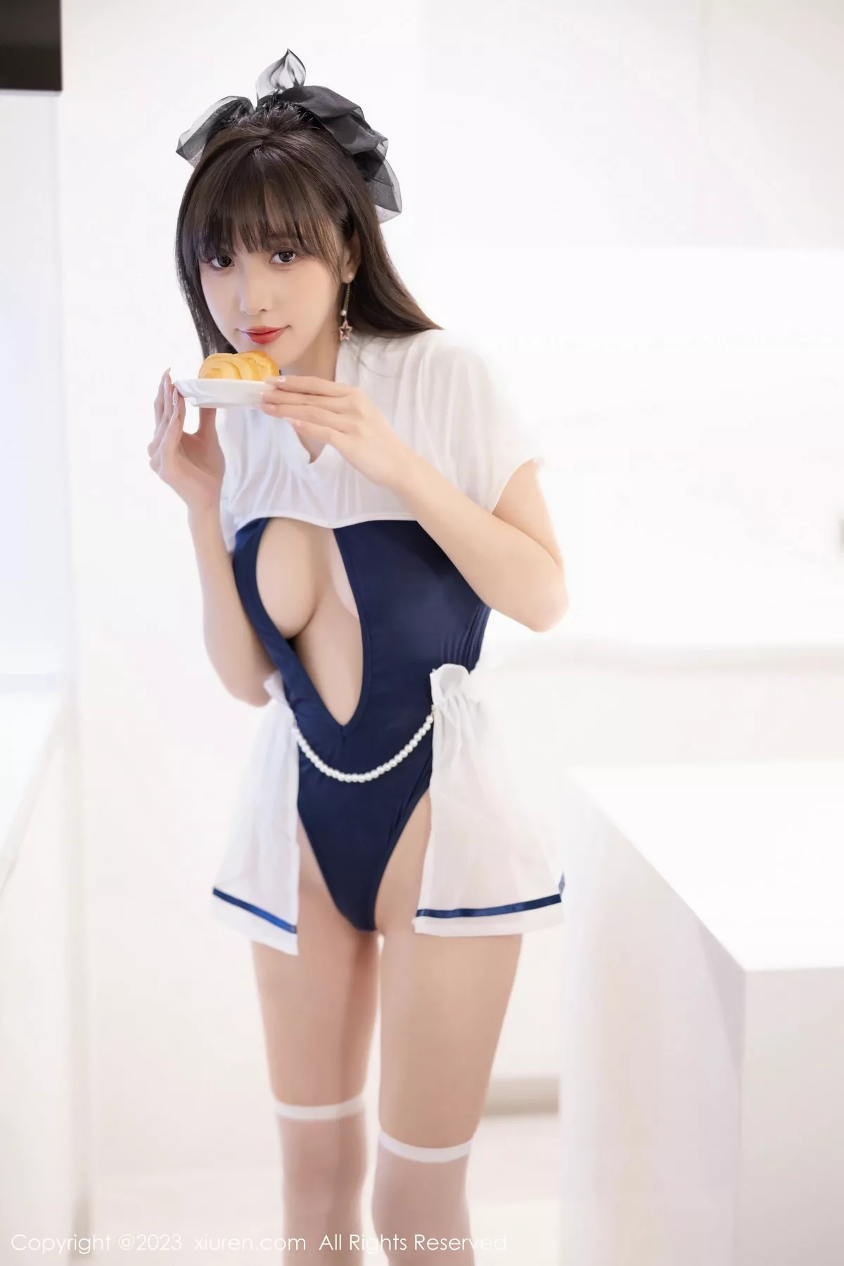 [[XiuRen秀人网]秀人网]No.7468_模特林星阑蓝白色连衣短裙+黑色薄纱连体衣秀苗条身姿诱惑写真85P