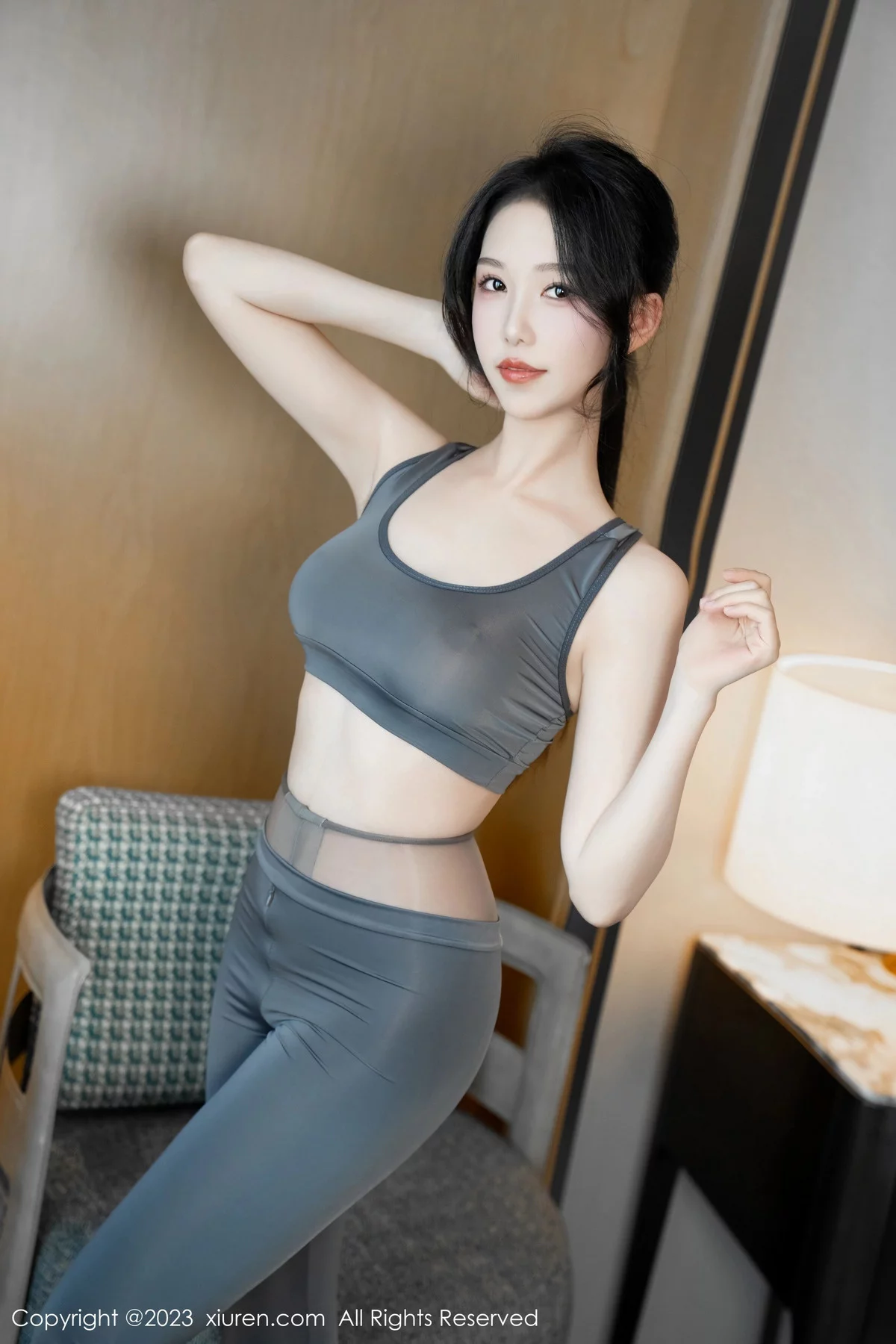 [[XiuRen秀人网]秀人网]No.7882_模特利世性感灰色瑜伽服饰配超薄无内灰丝秀曼妙身姿诱惑写真80P