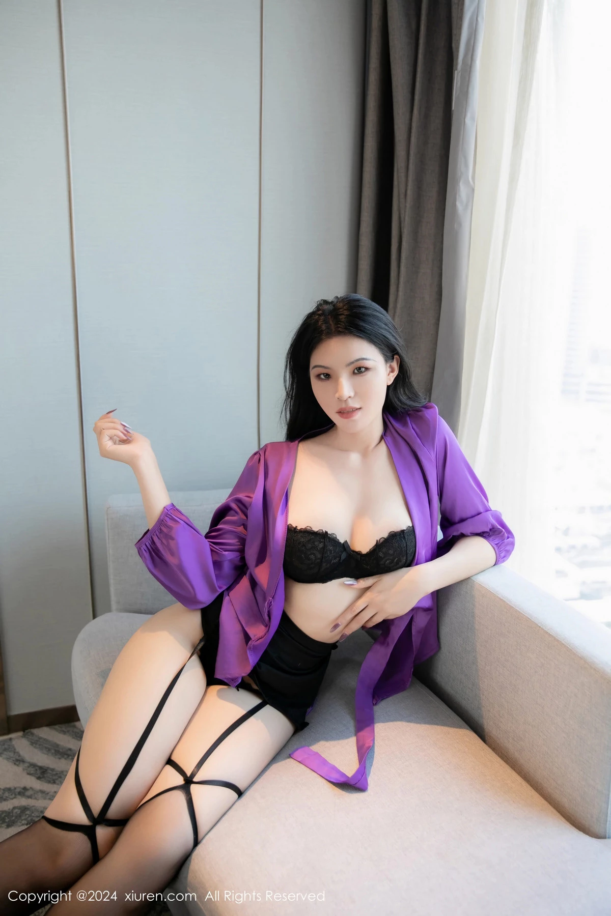 [[XiuRen秀人网]秀人网]No.8511_新人模特林晚的林晚黑色蕾丝内衣配黑丝吊袜秀曼妙身姿诱惑写真81P