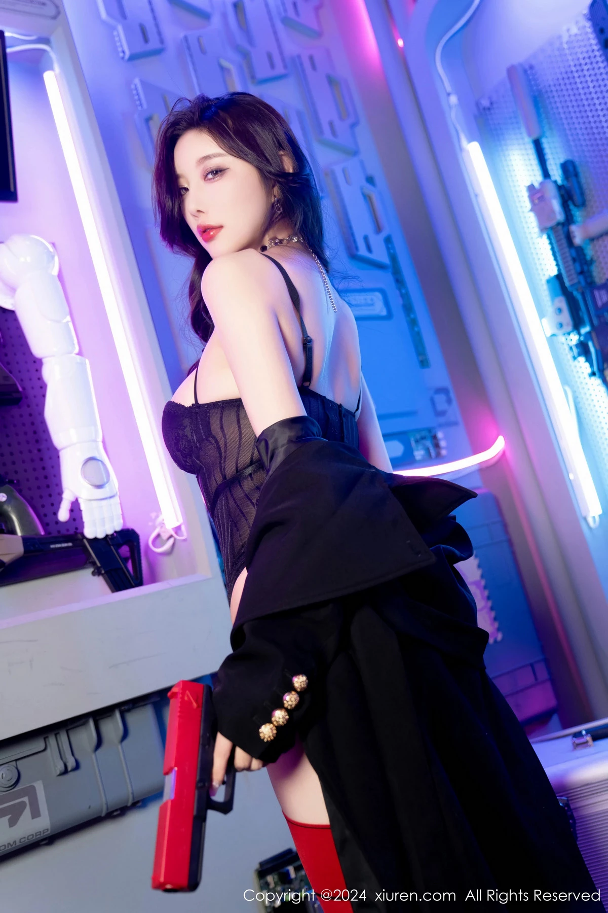 [[XiuRen秀人网]秀人网]No.8776_女神杨晨晨Yome黑色渔网连体衣+黑色情趣蕾丝内衣惹火诱惑写真90P