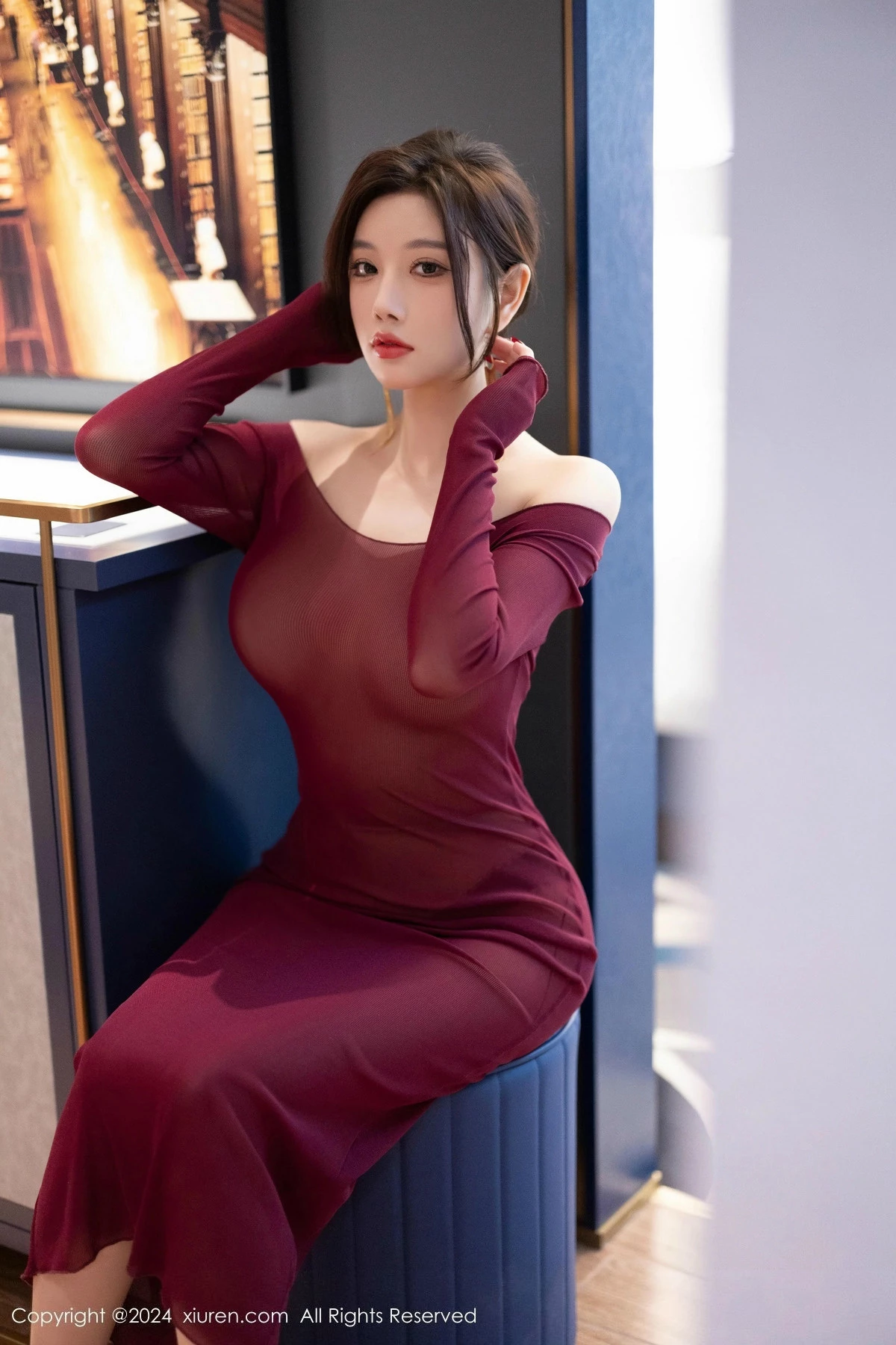 [[XiuRen秀人网]秀人网]No.9348_女神杨晨晨Yome性感红色连衣裙配超薄肉丝秀丰腴身材诱惑写真82P