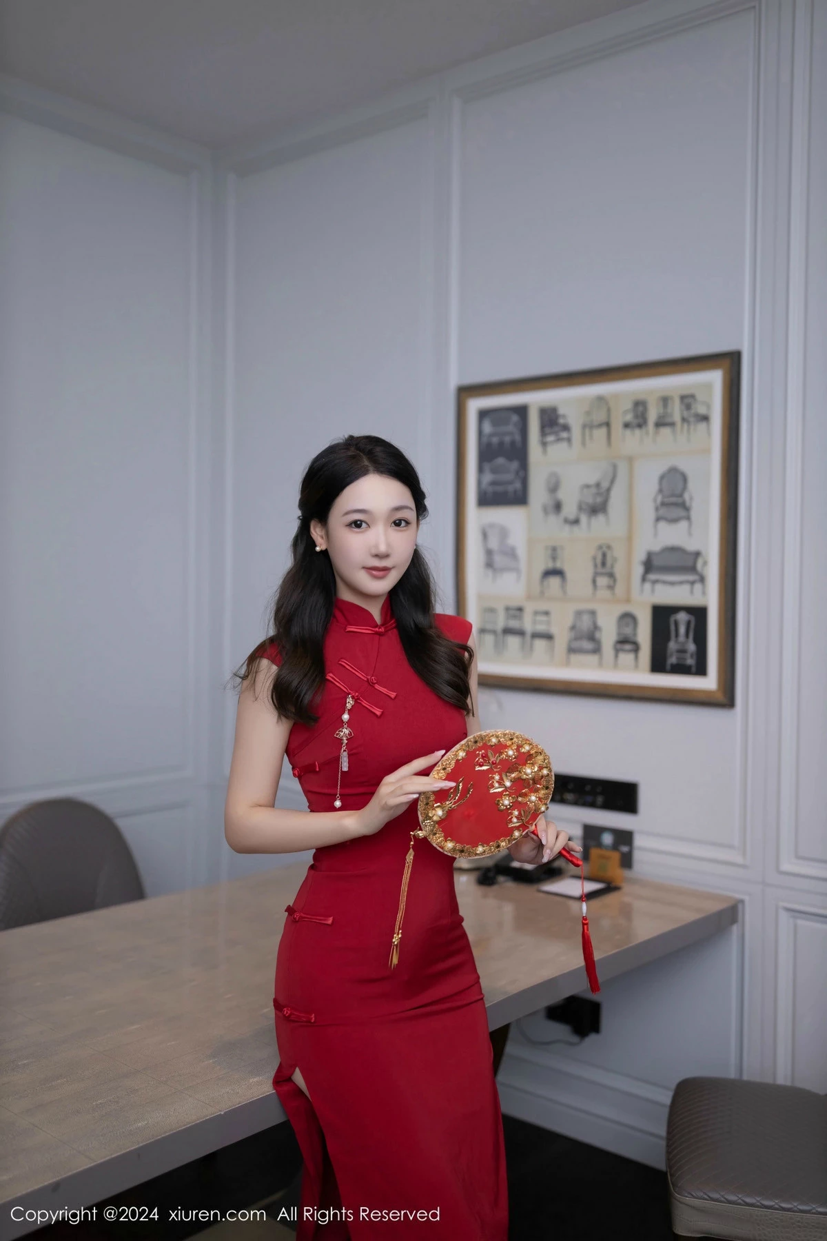 [[XiuRen秀人网]秀人网]No.9463_模特唐安琪性感红色旗袍露红色内衣配超薄肉丝秀曼妙身姿诱惑写真81P