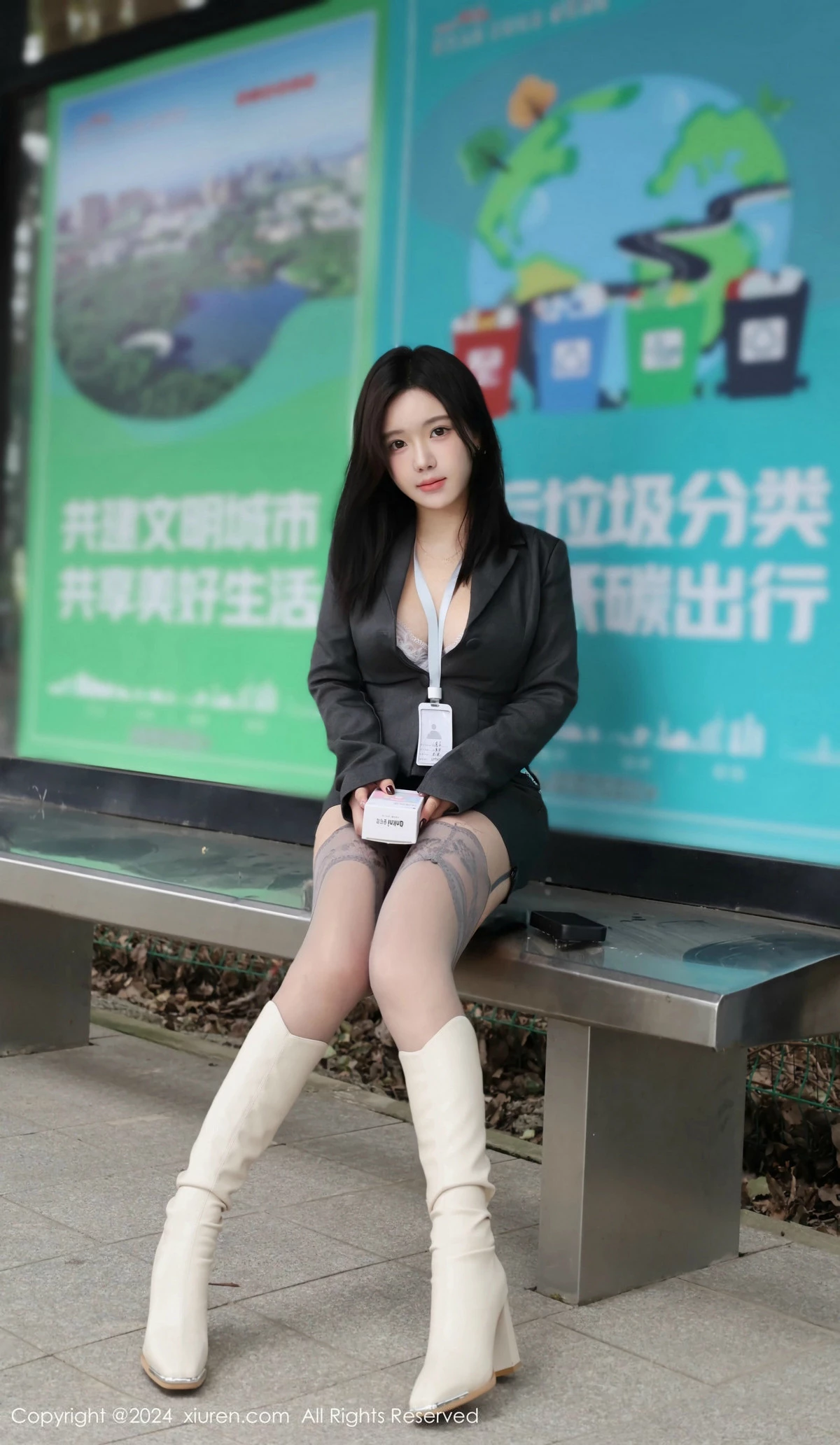 [[XiuRen秀人网]秀人网]No.9595_模特小薯条nienie性感OL制服露情趣内衣配灰丝吊袜秀美腿诱惑写真76P