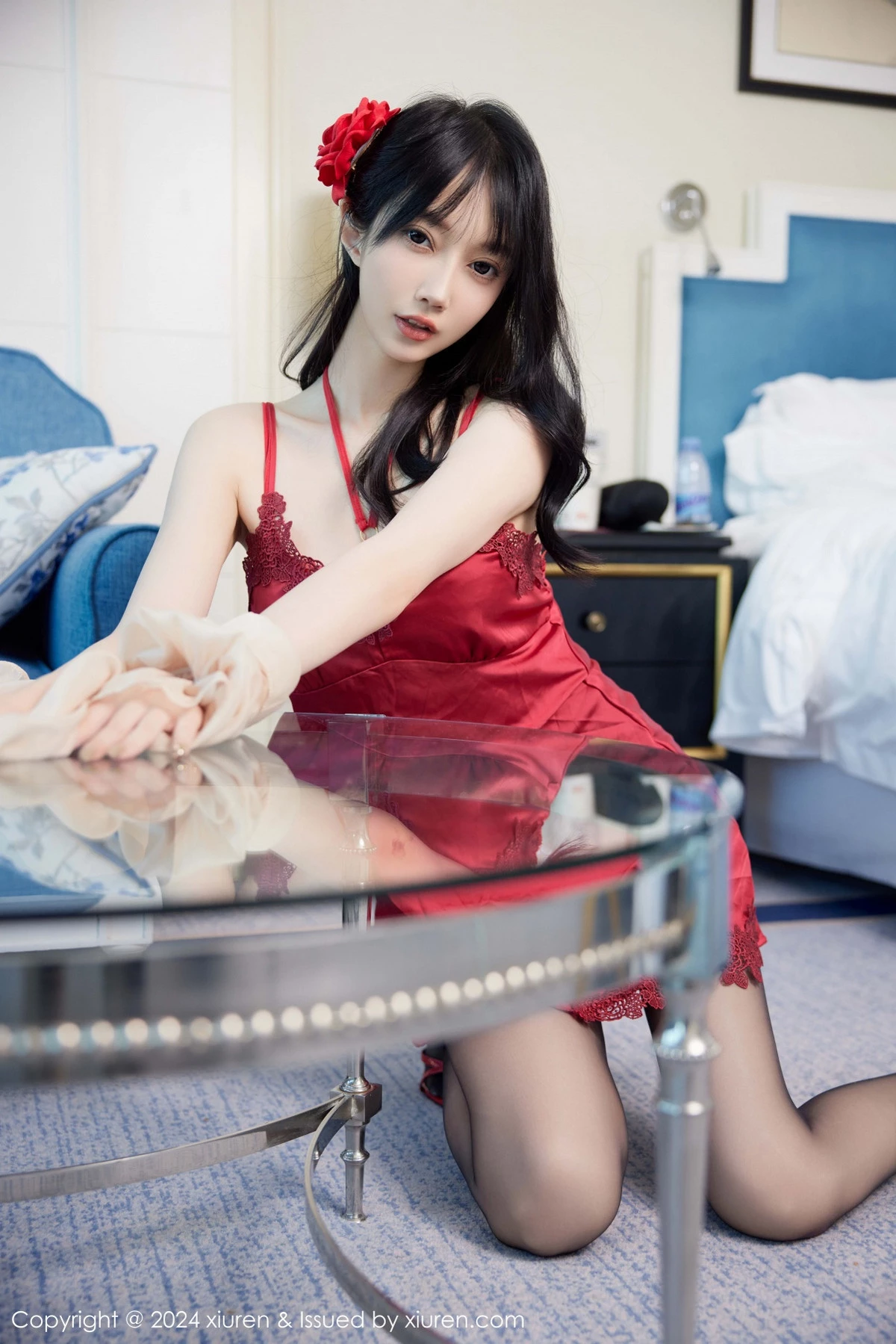 [[XiuRen秀人网]秀人网]No.9488_模特玥儿玥er性感红色睡裙露红色内衣配超薄黑色秀美腿诱惑写真79P