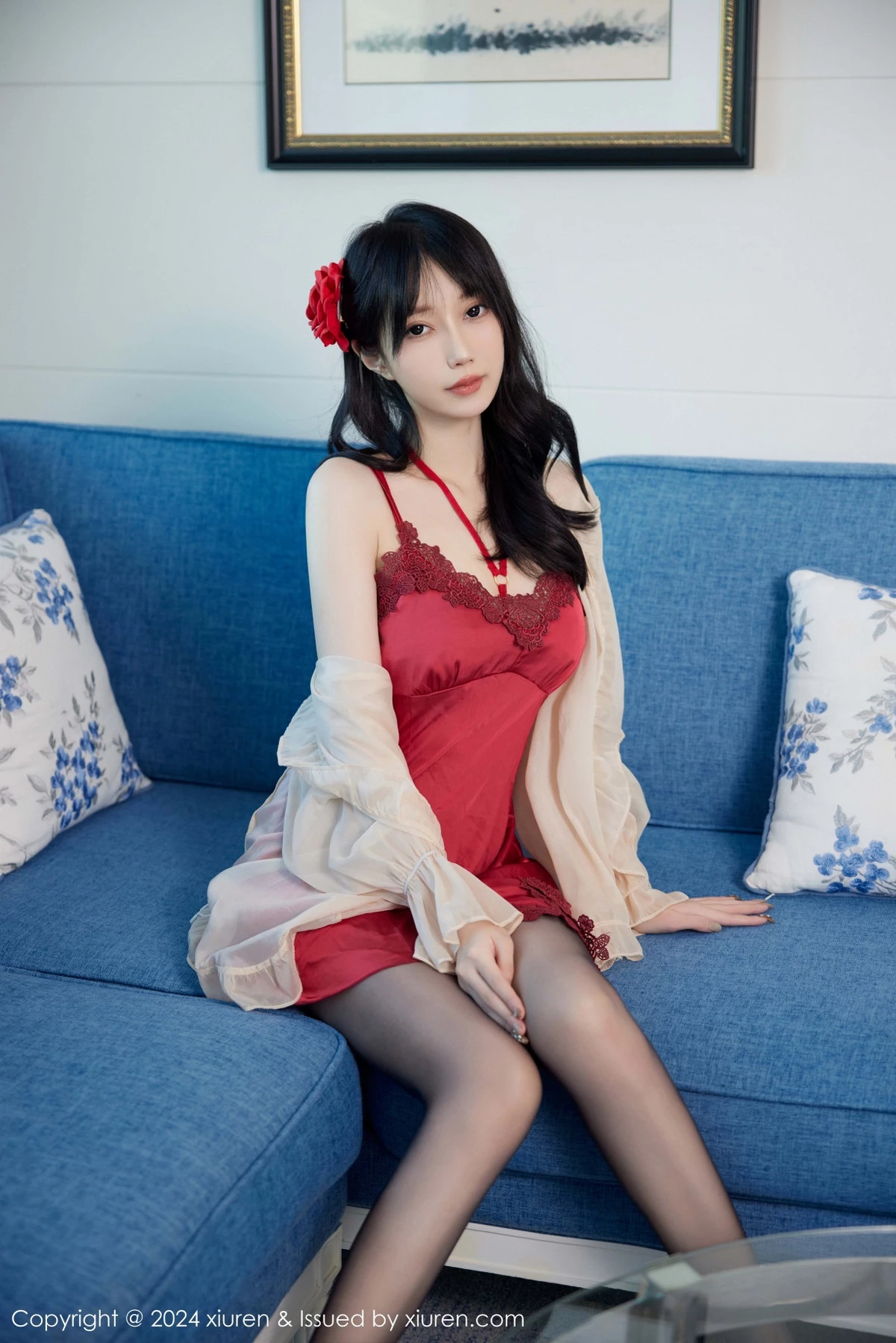 [[XiuRen秀人网]秀人网]No.9488_模特玥儿玥er性感红色睡裙露红色内衣配超薄黑色秀美腿诱惑写真79P