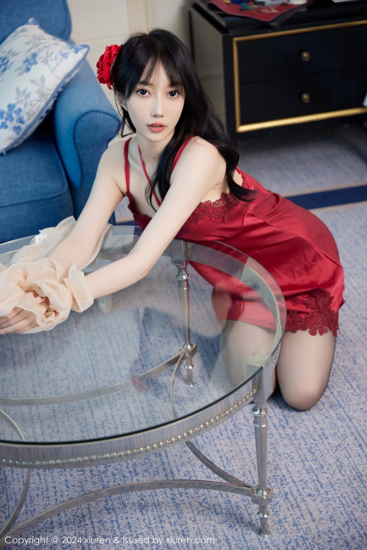 [[XiuRen秀人网]秀人网]No.9488_模特玥儿玥er性感红色睡裙露红色内衣配超薄黑色秀美腿诱惑写真79P