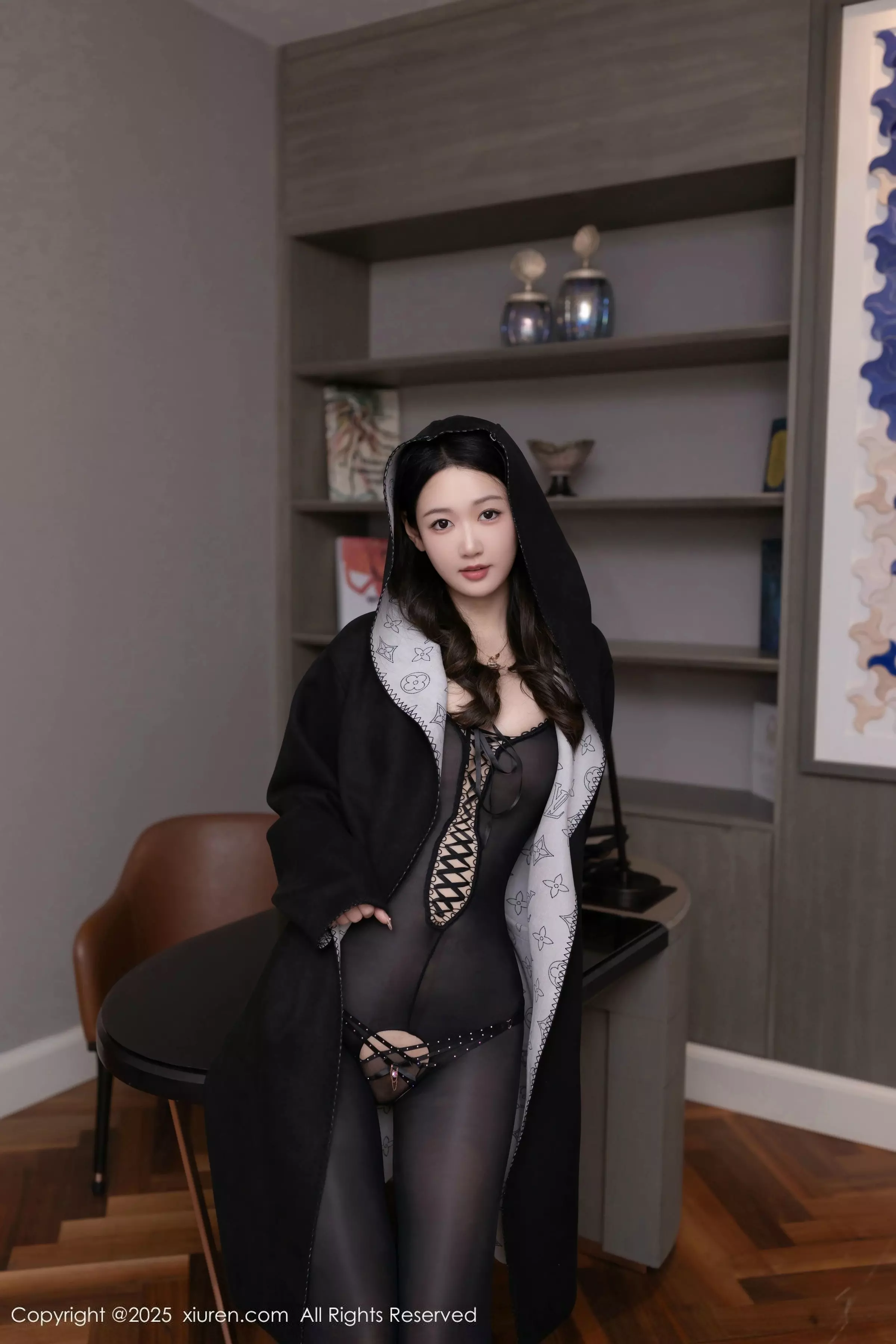[[XiuRen秀人网]秀人网]No.10030_模特唐安琪性感黑色外衣露开档连体黑丝袜秀完美身材诱惑写真79P