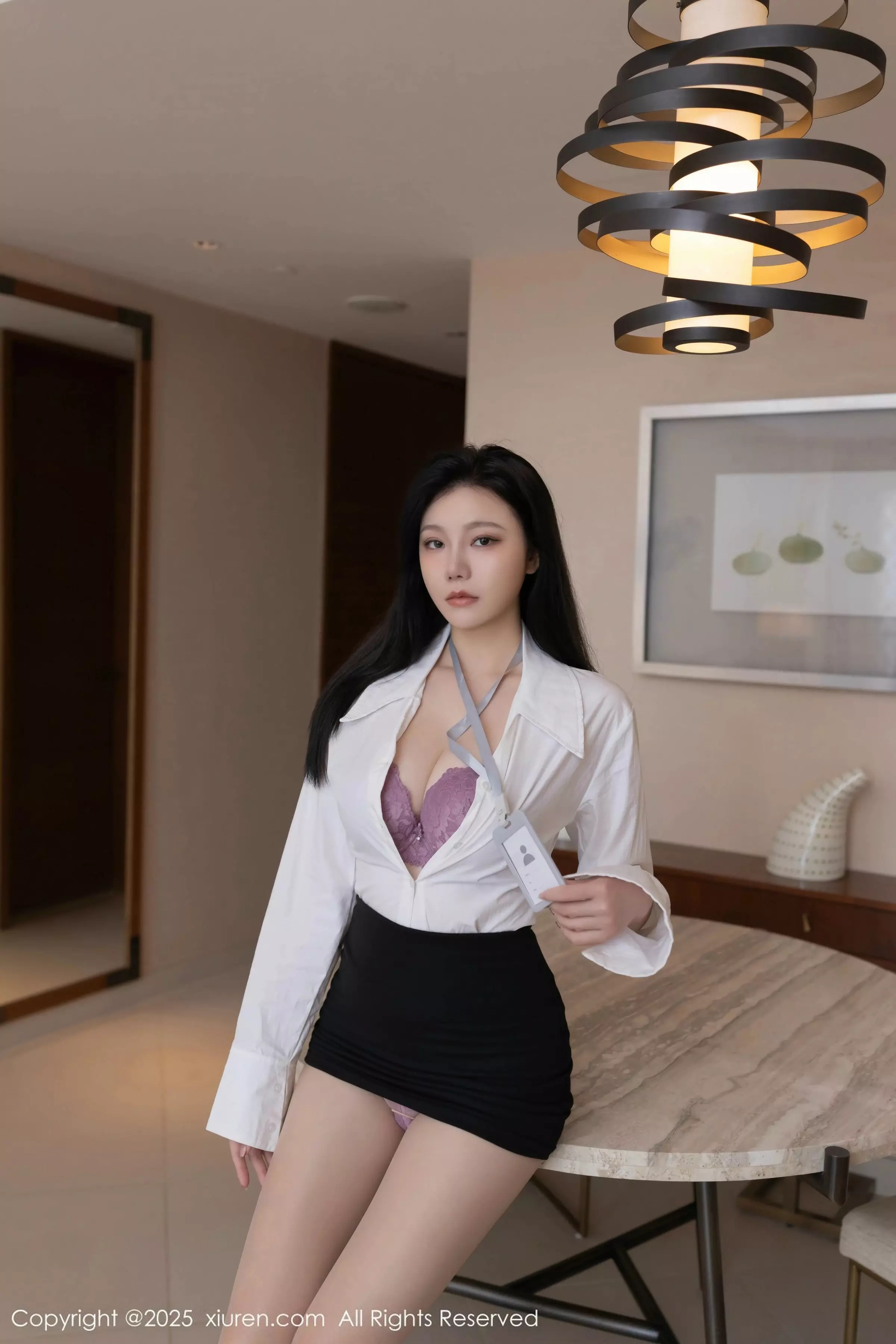 [[XiuRen秀人网]秀人网]No.10100_模特安然anran性感白T露灰玫红色内衣配开档肉丝秀美腿诱惑写真82P