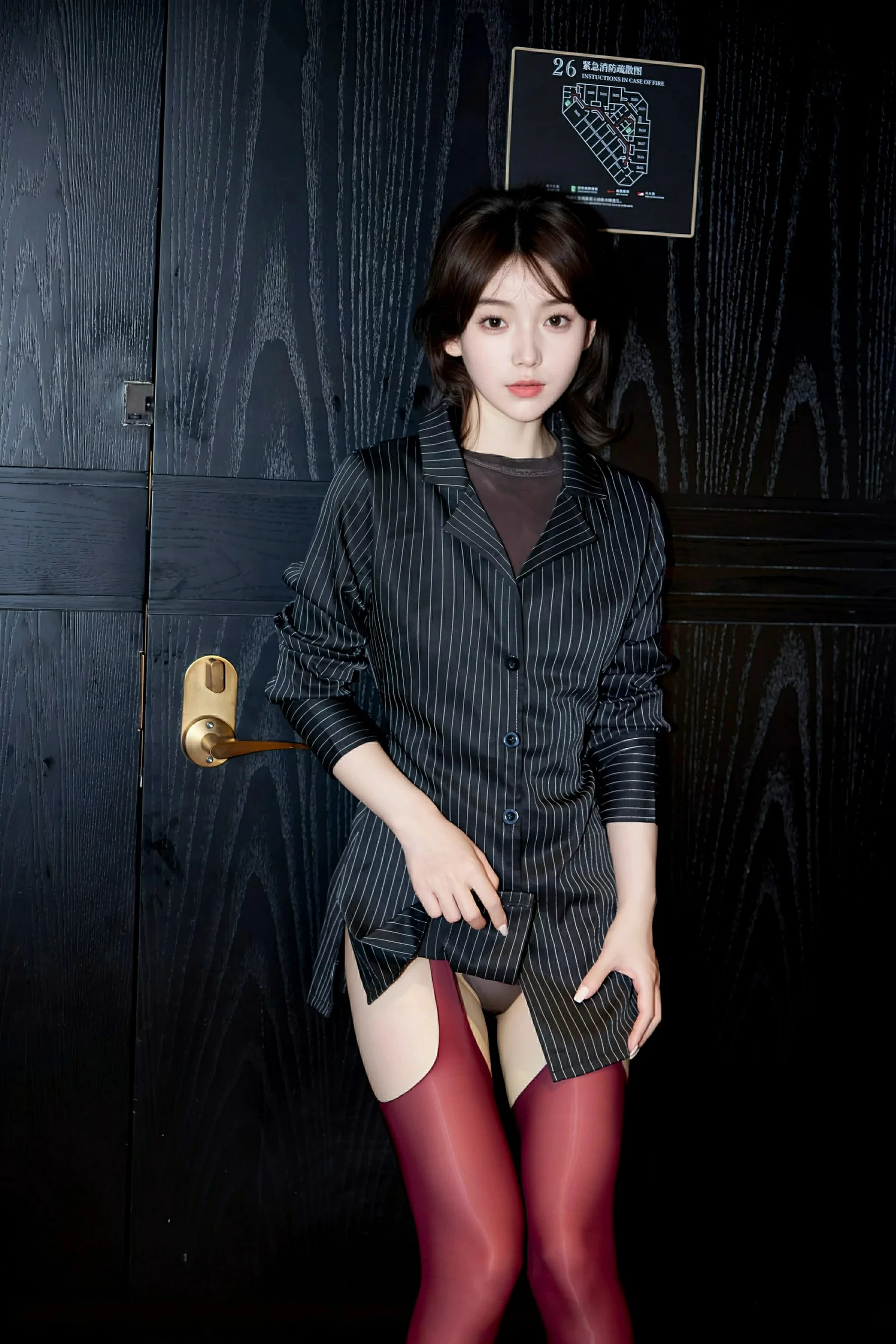 [[XiuRen秀人网]秀人网]No.10633_模特汁汁时尚穿搭性感黑色衬衫配红丝吊袜秀曼妙身姿诱惑写真57P