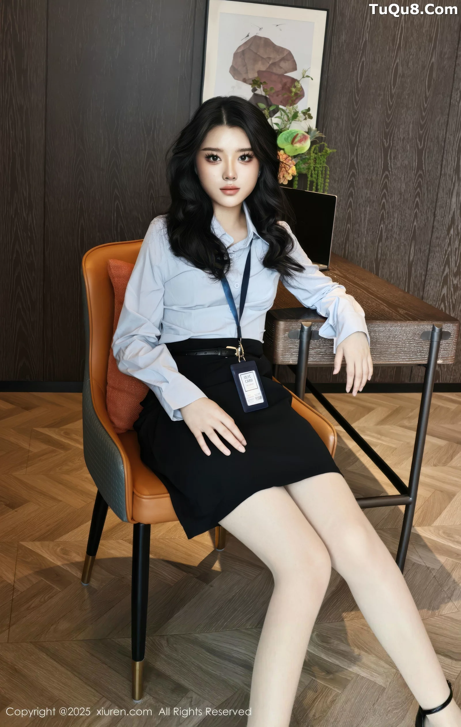 [[XiuRen秀人网]秀人网]No.10674_模特糯梨子性感蓝色衬衫配黑短裙露超薄肉丝秀曼妙身姿诱惑写真60P